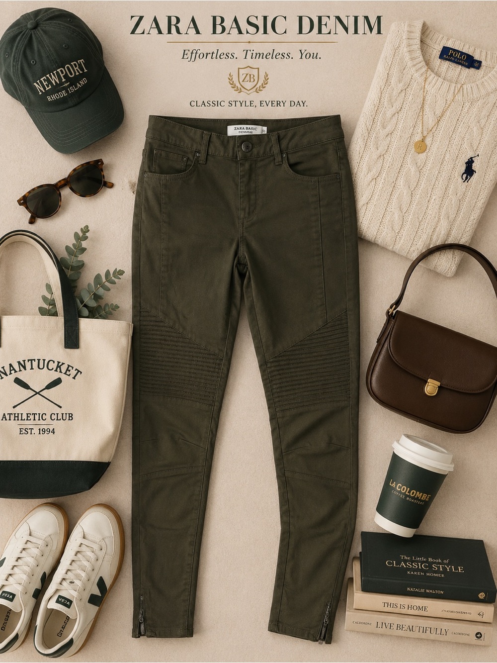 Zara Olive Moto Ribbed Skinny Jeans